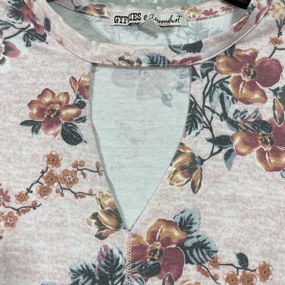 Gypsies & Moondust Pink Floral Neck Cutout Sweatshirt - Size Large - Lightweight - Picture 3 of 7